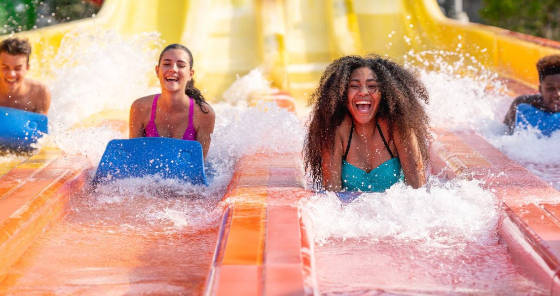 Riders racing down slide!