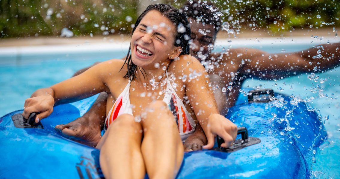 Couple on tube after a thrilling ride